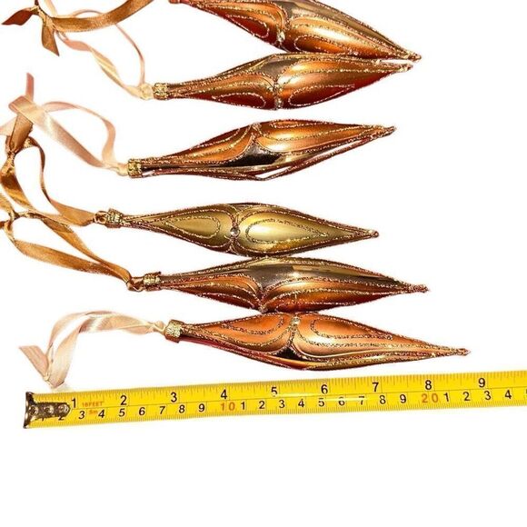 6 hand blown glass Gold Glitter Teardrop Shaped Christmas Ornaments - Picture 3 of 4